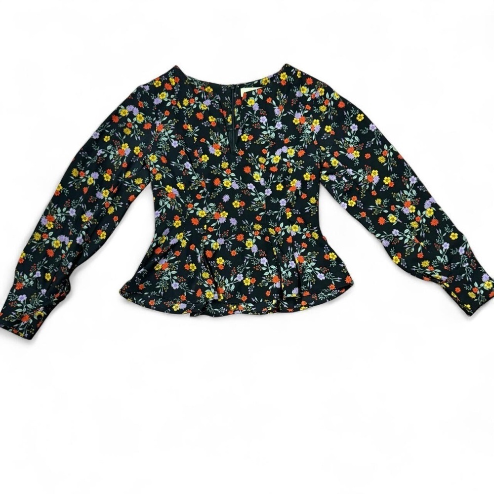 ASTR The Label Black Floral Peplum Blouse XS